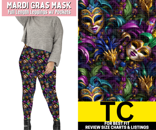 Mardi Gras Mask Full Length Leggings w/ Pockets