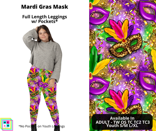 Mardi Gras Mask Full Length Leggings w/ Pockets