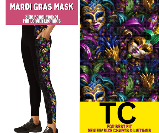 Mardi Gras Mask Side Panel Pocket Full Length Leggings