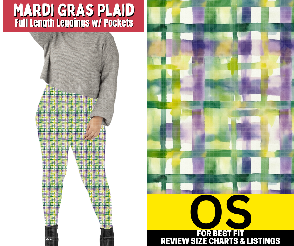 Mardi Gras Plaid Full Length Leggings w/ Pockets