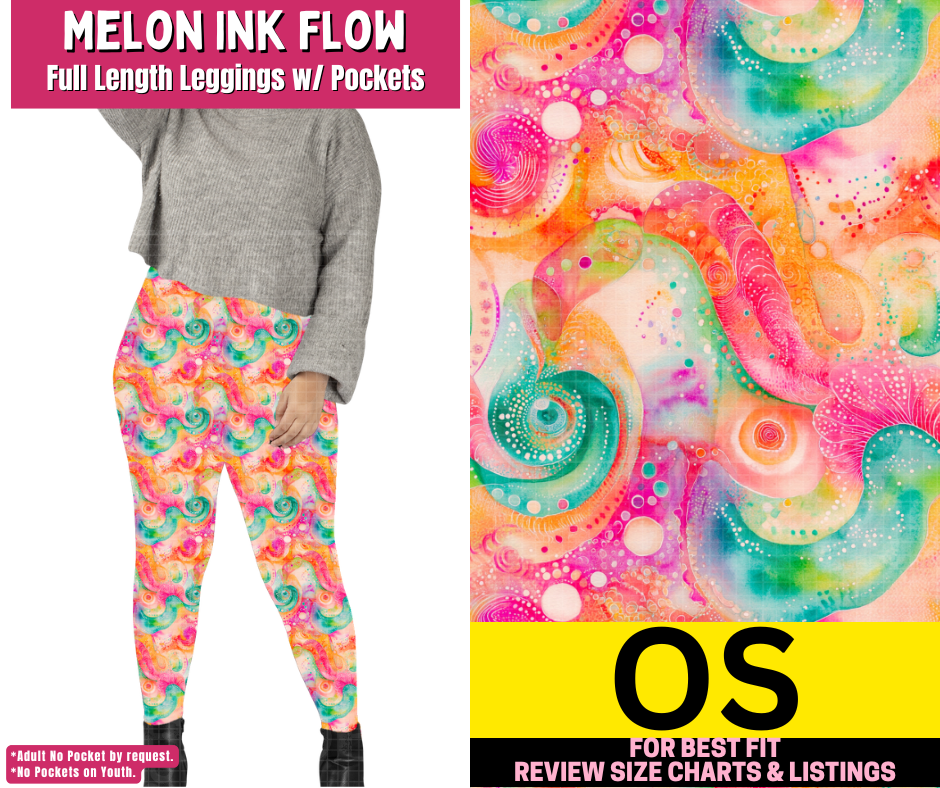 Melon Ink Flow Full Length Leggings w/ Pockets