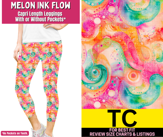 Melon Ink Flow Capri Length Leggings w/ Pockets