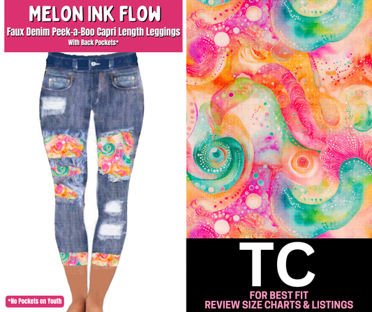 Melon Ink Flow Capri Faux Denim Peekaboo