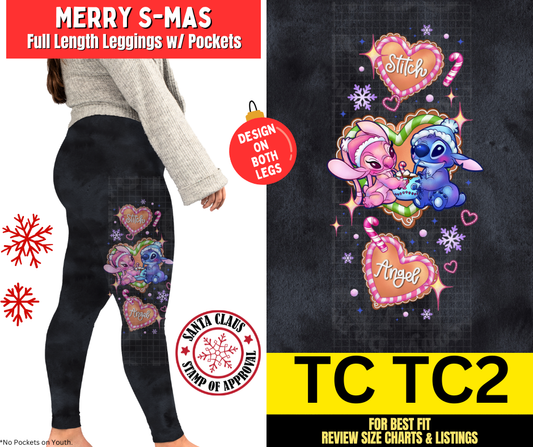 Merry S-mas Watercolor Full Length Leggings w/ Side Leg Designs