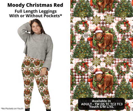Moody Christmas Red Full Length Leggings w/ Pockets