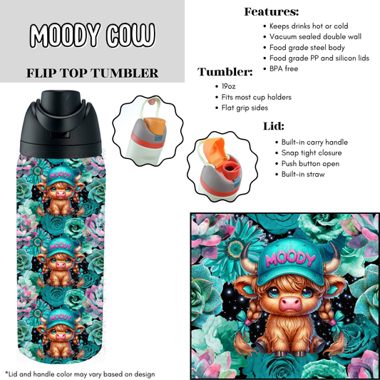 Moody Cow Flip Top Tumbler