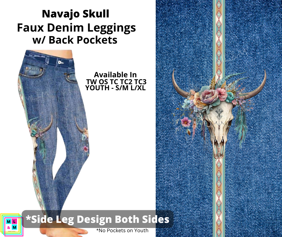 Navajo Skull Full Length Faux Denim w/ Side Leg Designs