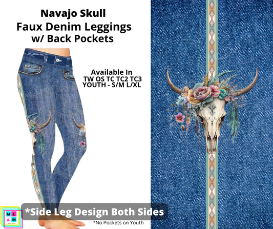 Navajo Skull Full Length Faux Denim w/ Side Leg Designs