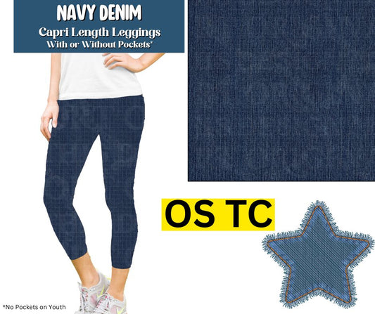 Navy Denim Capri Length Leggings w/ Pockets