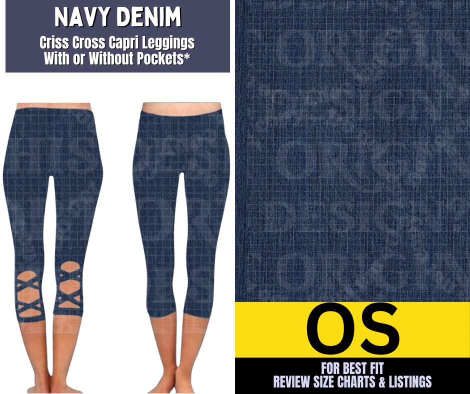 Navy Denim Criss Cross Capri w/ Pockets