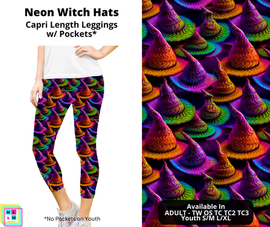 Neon Witch Hats Capri Length Leggings w/ Pockets