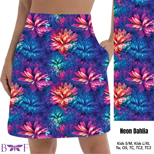 Neon Dahlia skorts and biker shorts with pockets