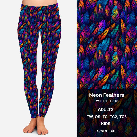 Neon Feathers Leggings & Capris with Pockets KIDS Preorder Closes 6/14 eta Late July