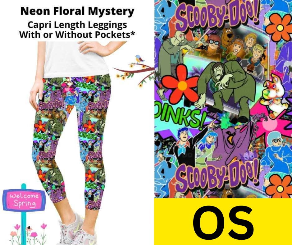 Neon Floral Mystery Capri Length Leggings w/ Pockets
