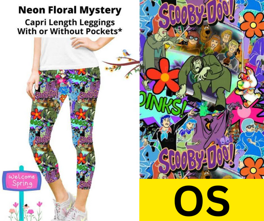Neon Floral Mystery Capri Length Leggings w/ Pockets