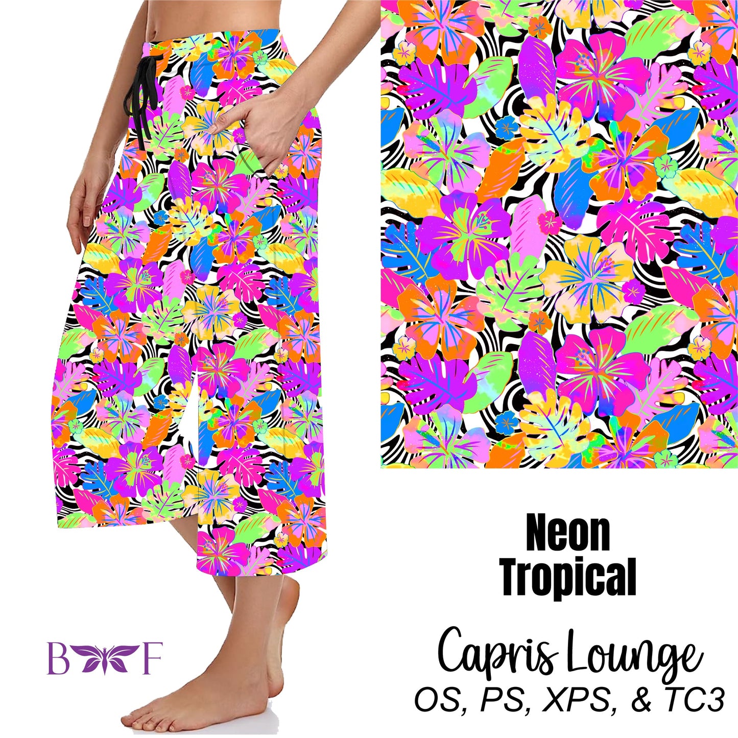 Neon Tropical Leggings, Capris and shorts with pockets