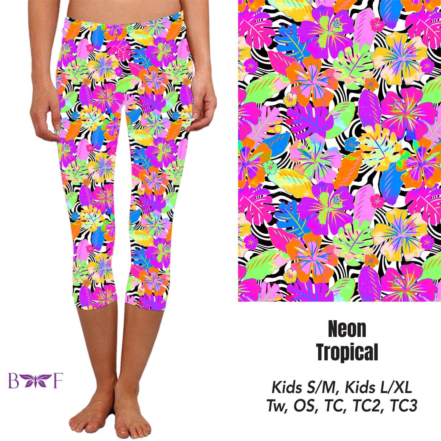 Neon Tropical Leggings, Capris and shorts with pockets