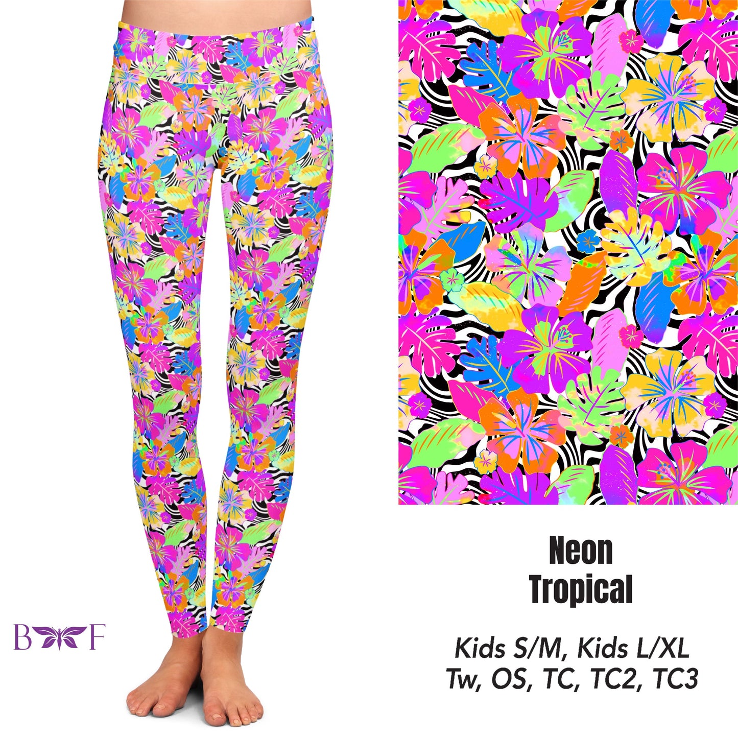 Neon Tropical Leggings, Capris and shorts with pockets