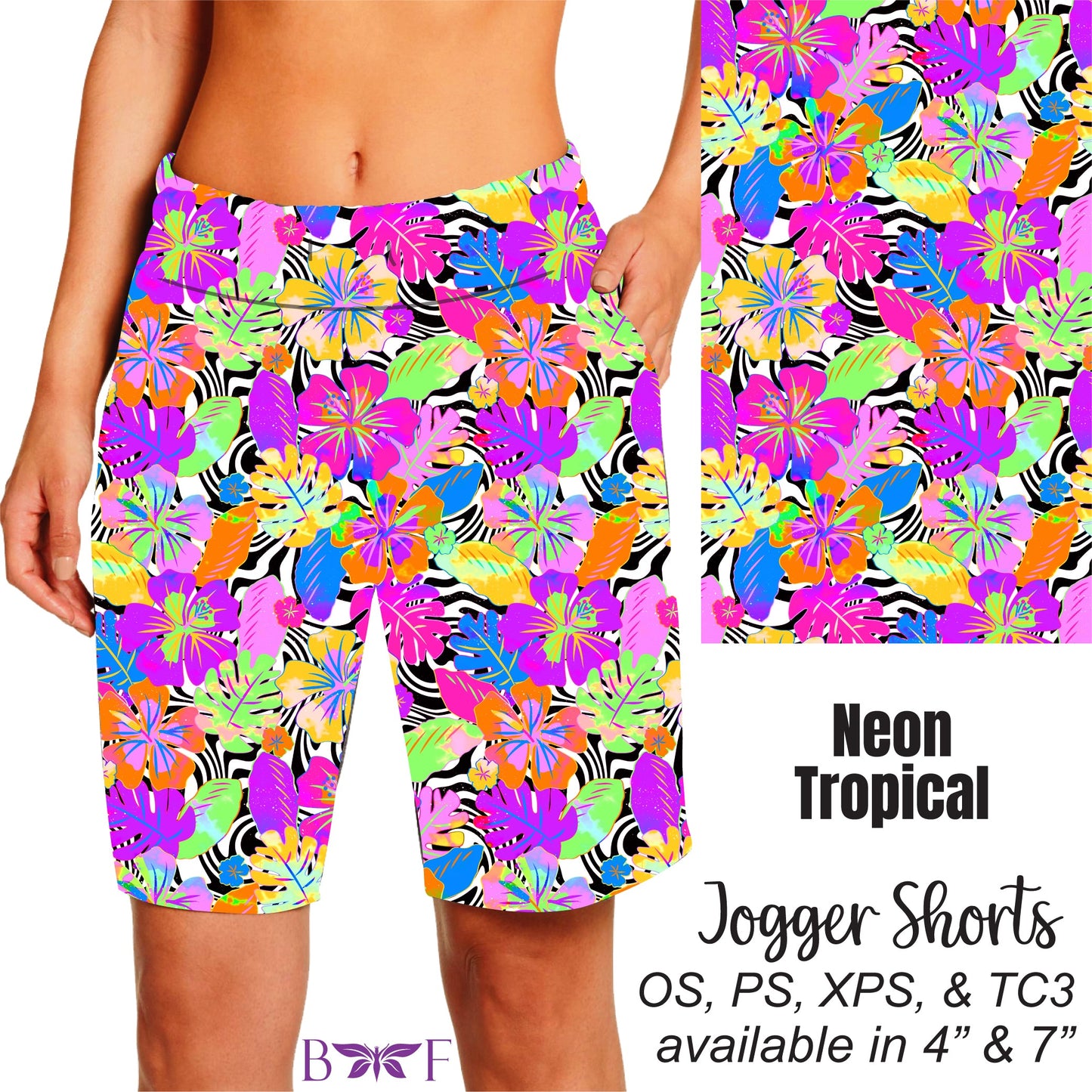 Neon Tropical Leggings, Capris and shorts with pockets