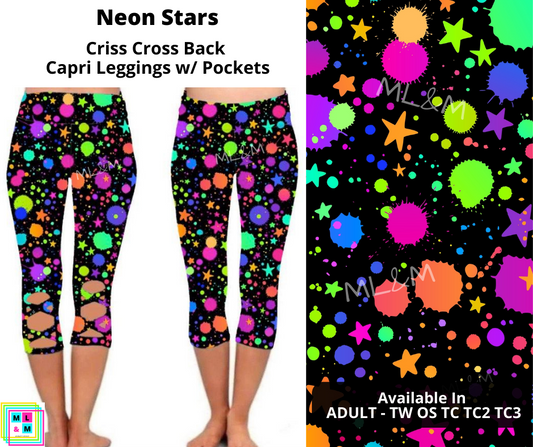 Neon Stars Criss Cross Capri w/ Pockets