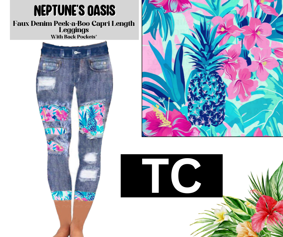 Neptune's Oasis Capri Faux Denim Peekaboo