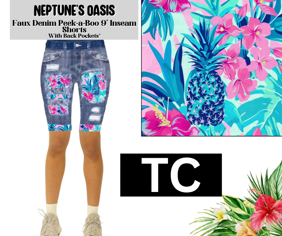 Neptune's Oasis Faux Denim Peekaboo Jamaica Shorts