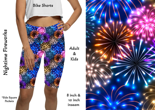 Nighttime Fireworks 10"  Yoga Bike Shorts with Pockets