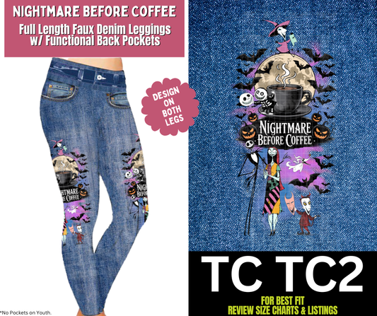 Nightmare Before Coffee Full Length Faux Denim w/ Side Leg Designs
