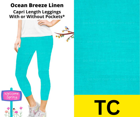 Ocean Breeze Linen Capri Length Leggings w/ Pockets