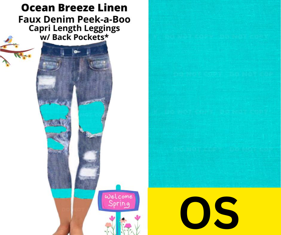 Ocean Breeze Linen Capri Faux Denim Peekaboo