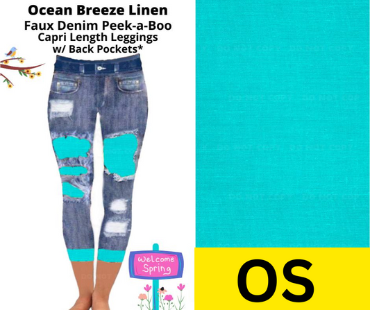 Ocean Breeze Linen Capri Faux Denim Peekaboo