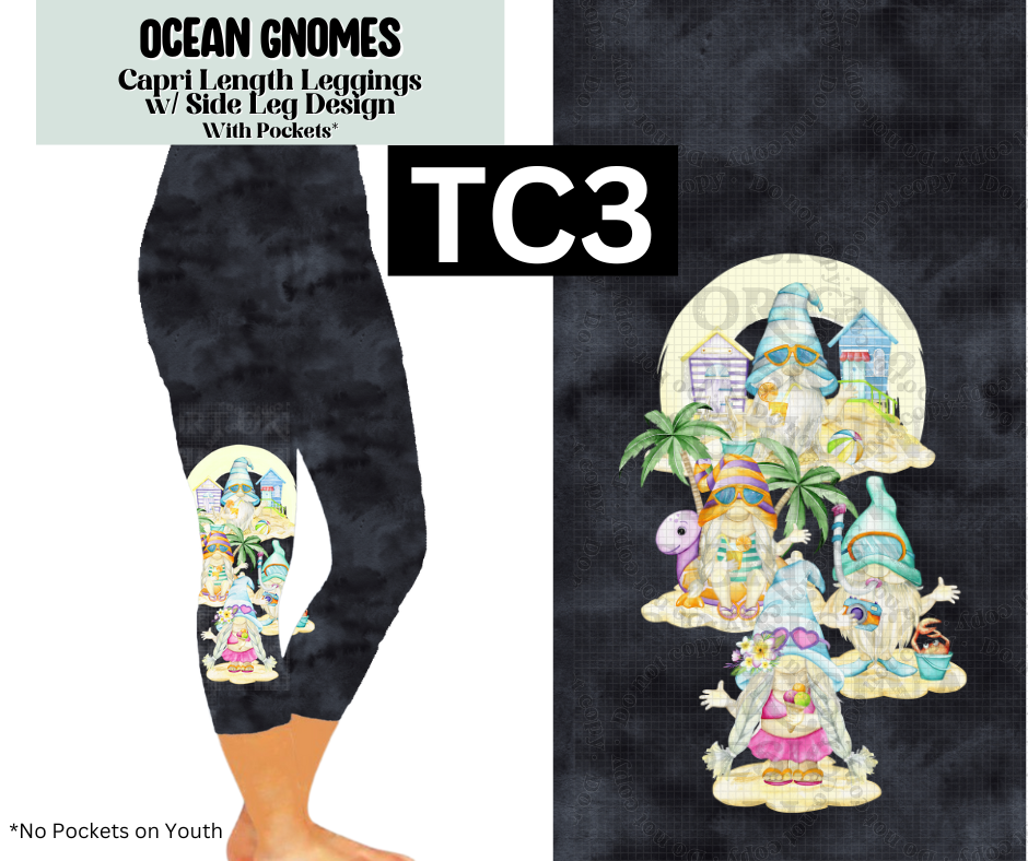 Ocean Gnomes Capri Leggings w/ Side Leg Designs
