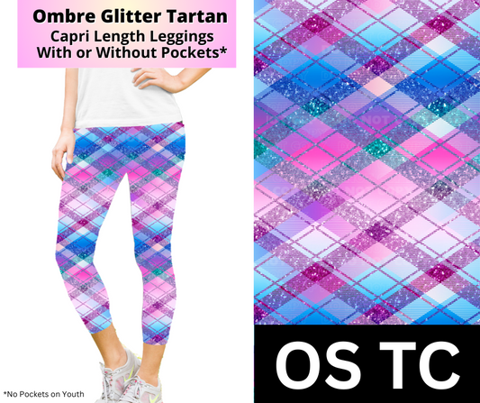 Ombre Glitter Tartan Capri Length Leggings w/ Pockets