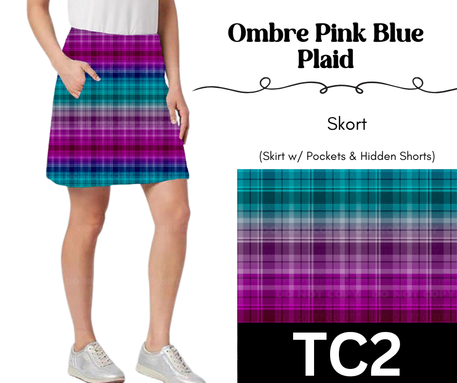Ombre Pink Blue Plaid Skort