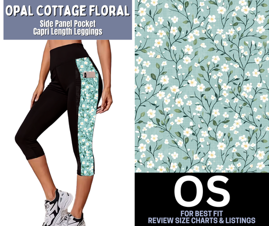 Opal Cottage Floral Side Panel Pocket Capri Length Leggings