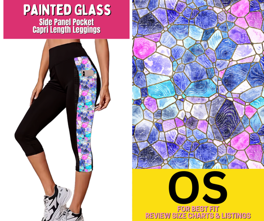 Painted Glass Side Panel Pocket Capri Length Leggings