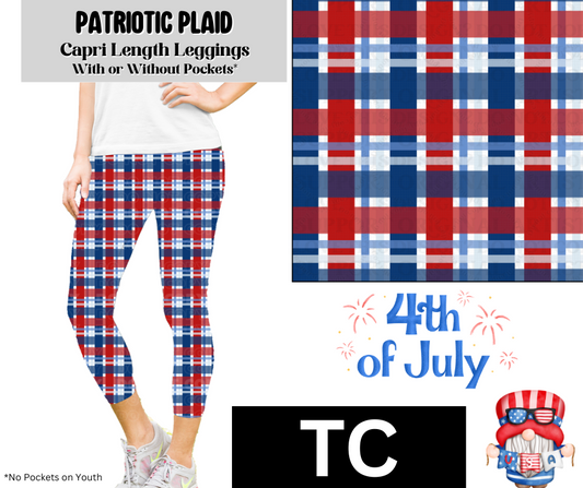 Patriotic Plaid Capri Length Leggings w/ Pockets