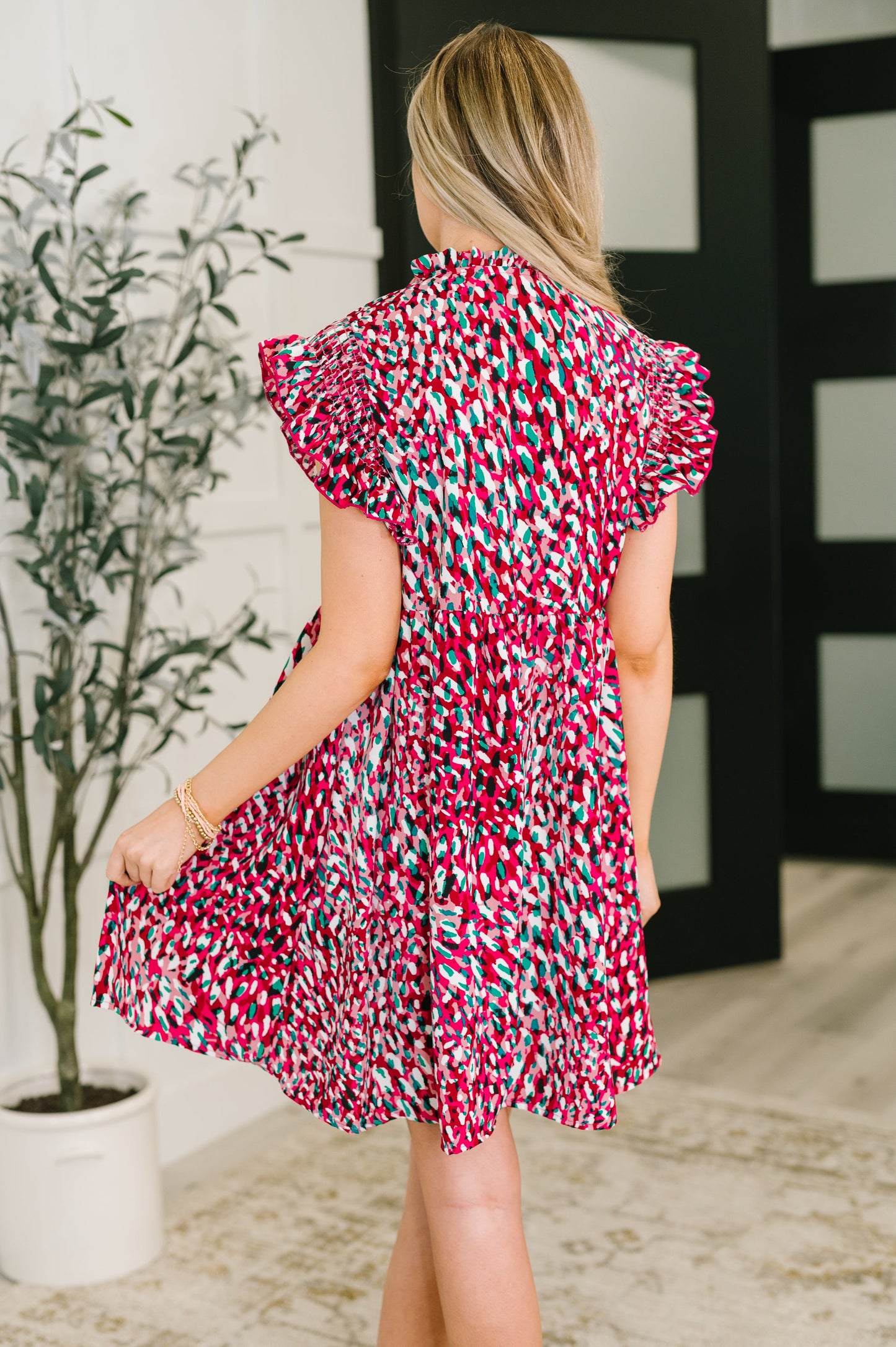 Pattern Pending Bow Detail Dress in Fuchsia and Black