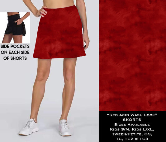 Red Acid Wash Look Skort w/Pockets
