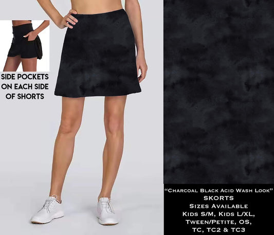 Charcoal Black Acid Wash Look Skort w/Pockets