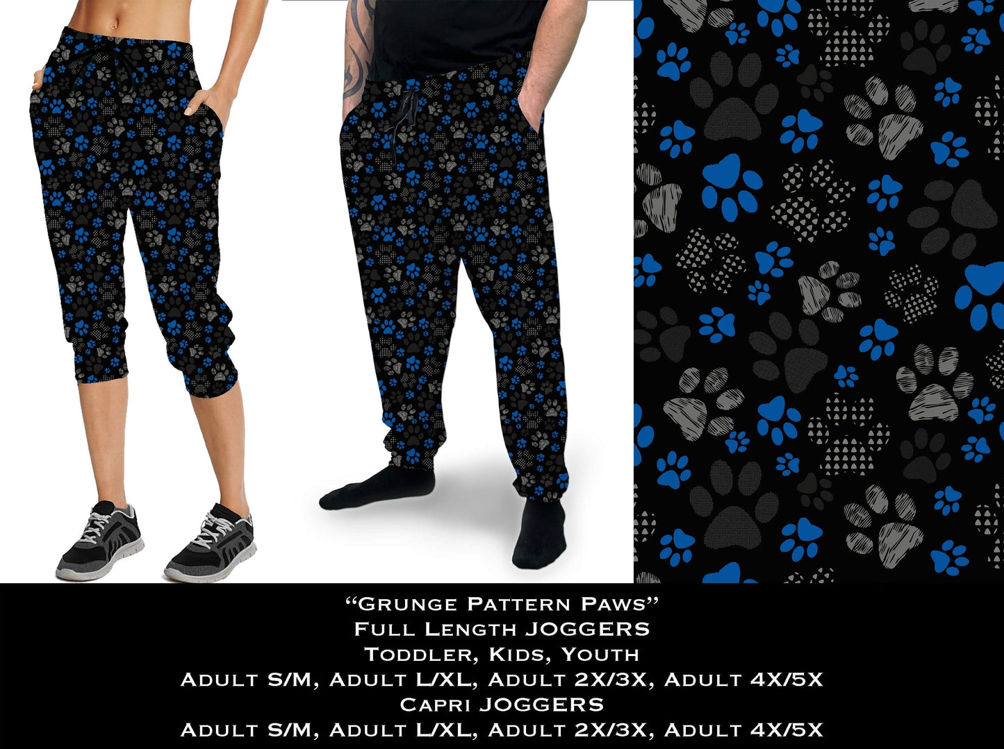 Grunge Pattern Paws Full & Capri Joggers