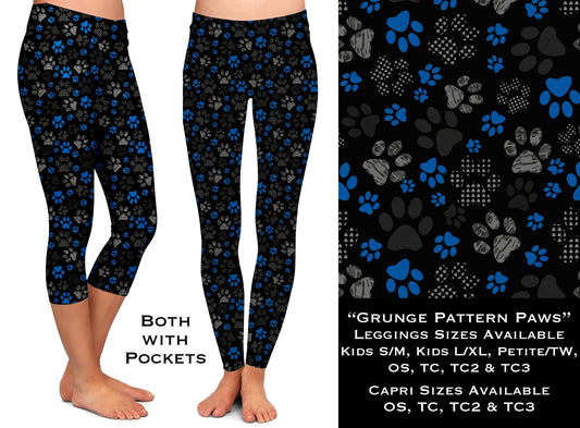 Grunge Pattern Paws Full & Capri Leggings