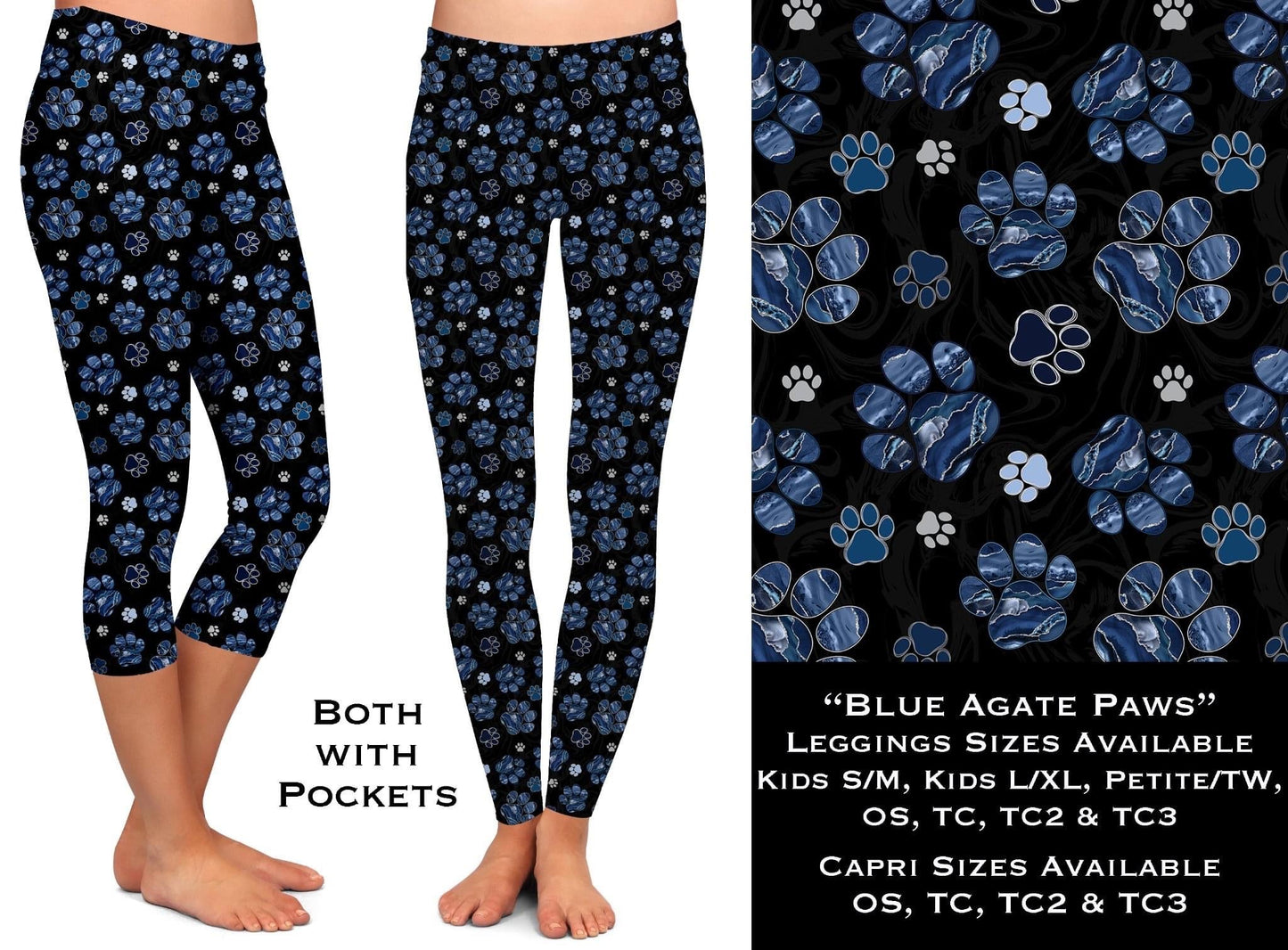 Blue Agate Paws Leggings & Capris with Pockets