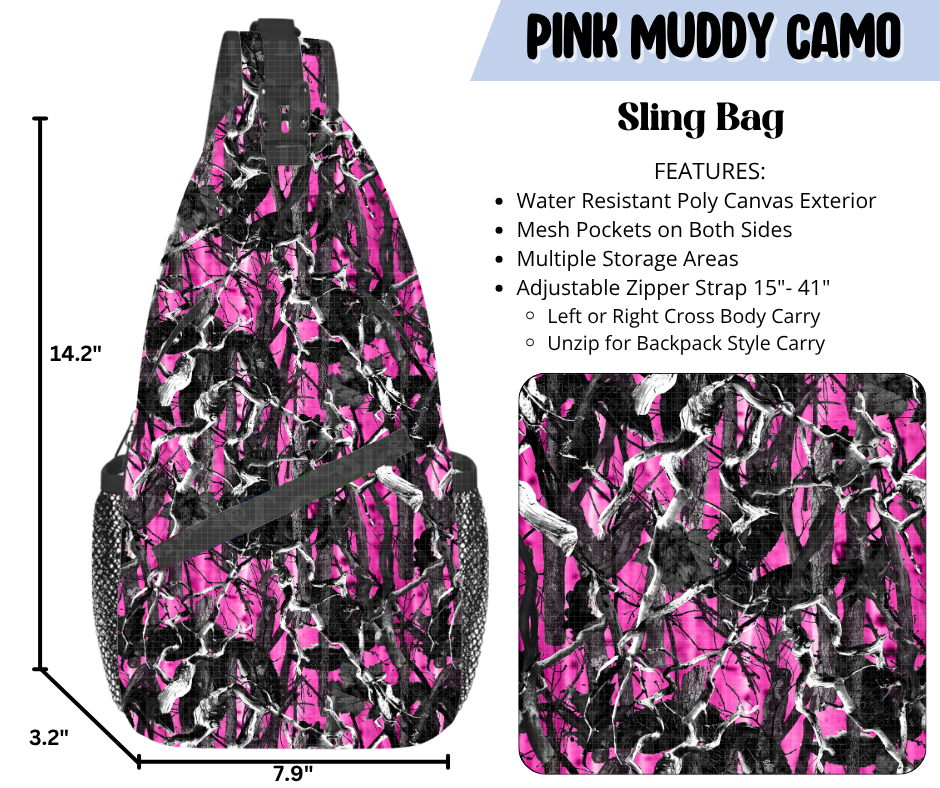 Pink Muddy Camo Sling Bag