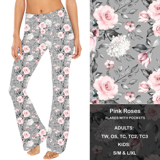 Pink Roses - Yoga Flares with Pockets Preorder Closes 8/22 eta Sept.