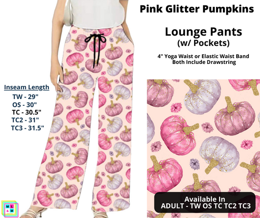 Pink Glitter Pumpkins Full Length Lounge Pants