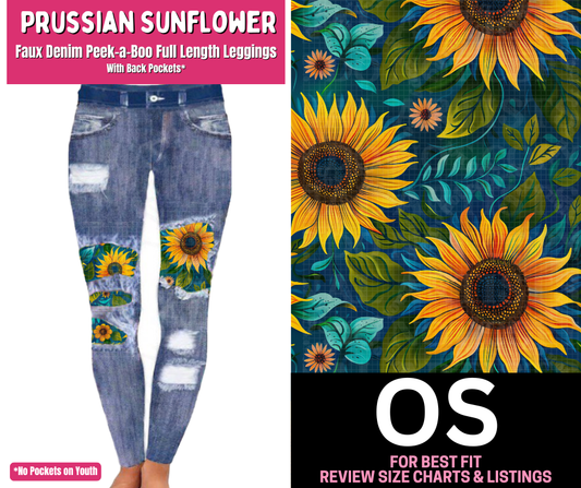 Prussian Sunflower Faux Denim Full Length Peekaboo Leggings