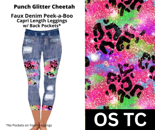 Punch Glitter Cheetah Capri Faux Denim Peekaboo