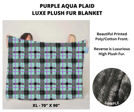 Purple Aqua Plaid Luxe Plush Fur Blanket