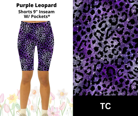 Purple Leopard 9" Shorts w/ Pockets